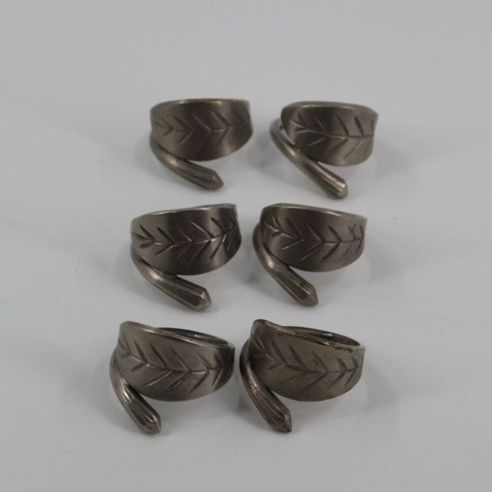 Set of 6 Sterling Silver Leaves Napkin Rings